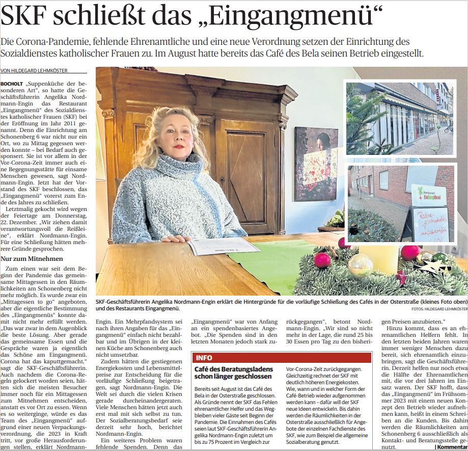 Zeitungsartikel Eingangmenü